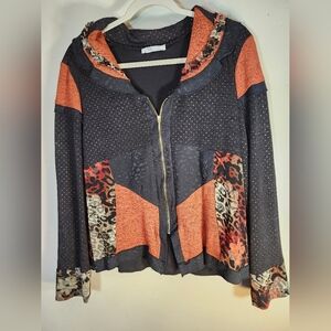 Zoe Stylish Black and Orange Hooded Top Lined Fun Sz L